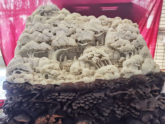 和田白玉摆件，雕刻清代乾隆御览，宋代欧阳修词，醉翁亭
